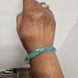 Alexis Bittar Blue/Green Lucite Frosted Studded Hinged Bracelet